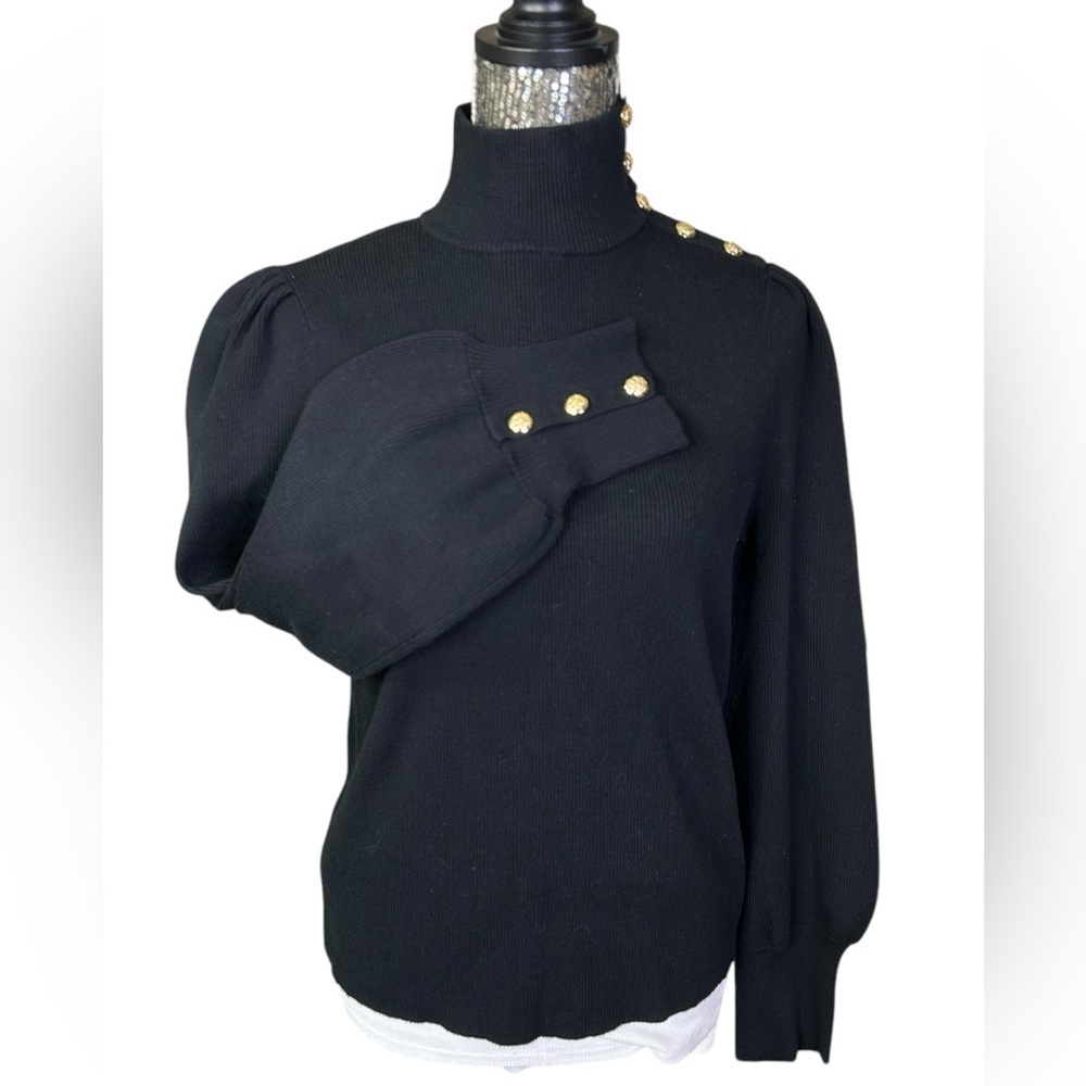Ralph Lauren Button-Trim Mockneck Sweater Black Label Gold Button Size XXL
